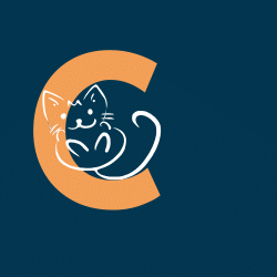 Logo de Chats chez Nous avec la lettre C en orange sur fond bleu, avec un chat dessiné dans le creux de la lettre C.